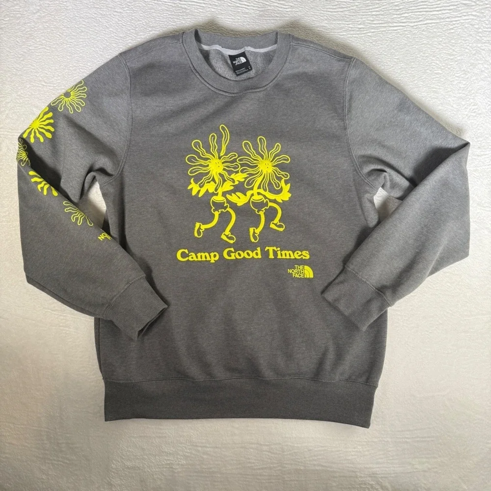 The North Face Camp‎ Good Times Gray Neon Yellow Graphic Crewneck Sweatshirt M
